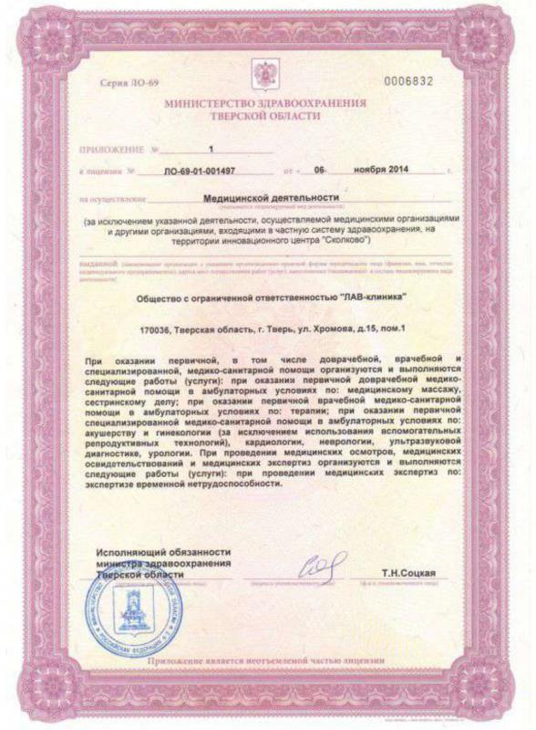 Приложение №1 к Лицензии ЛО-69-01-001497 от 16.11.2014 г.